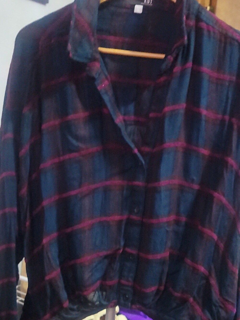 KUT Plaid Button-Up Shirt in Navy and Burgundy